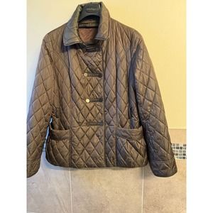 SAKS FIFTH AVENUE Brown Quilted Fur Lined Jacket SZ L EUC